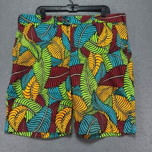 Loud Mouth Golf Shorts Men's 40x10 Tropical‎ Leaf Print Flat Front Casual Shorts